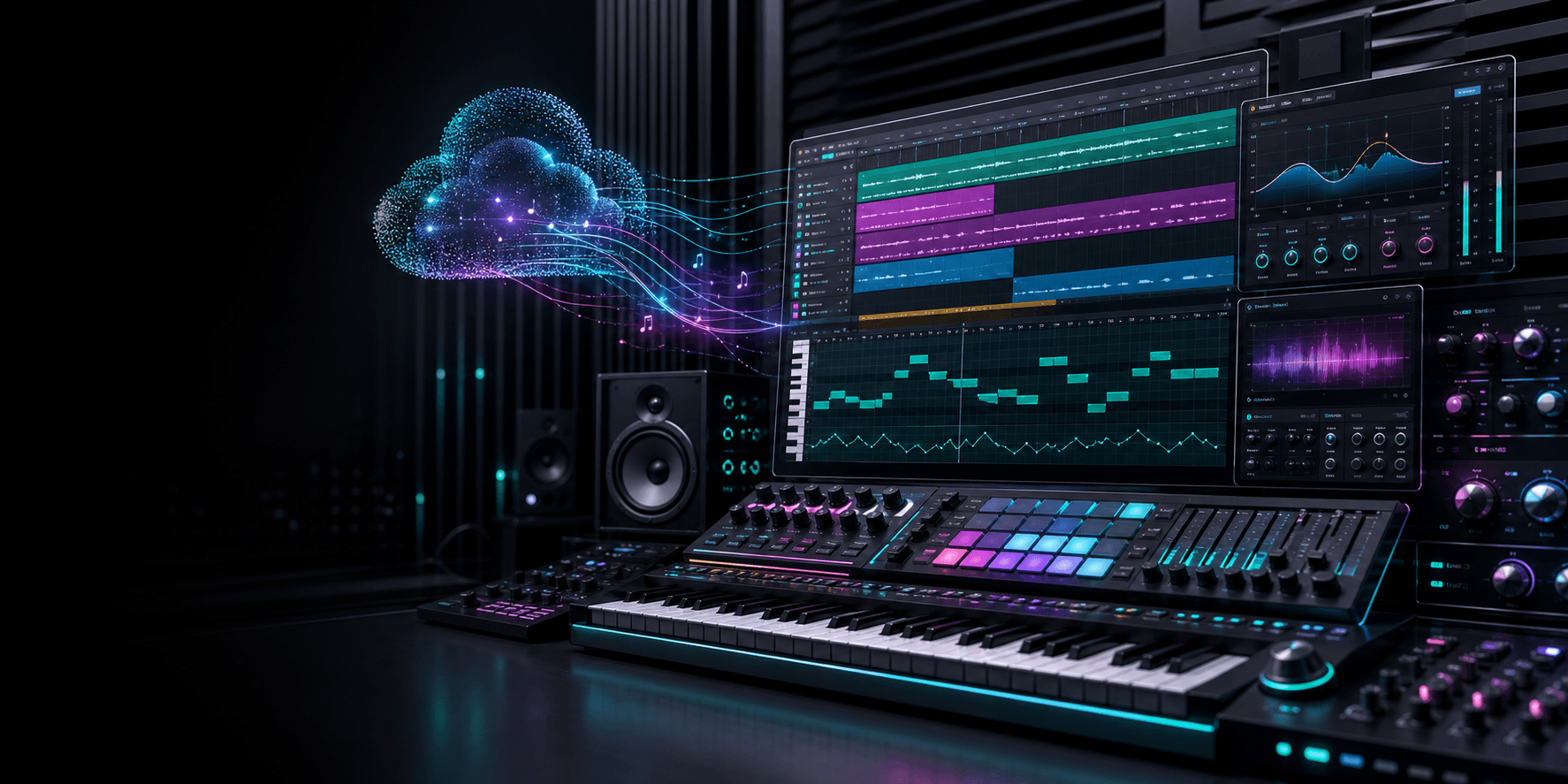 Online Music Studio timeline and mixer
